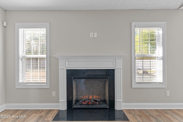 room details with hardwood / wood-style flooring and a textured ceiling