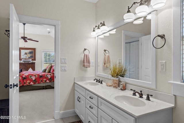 bathroom featuring vanity and ceiling fan