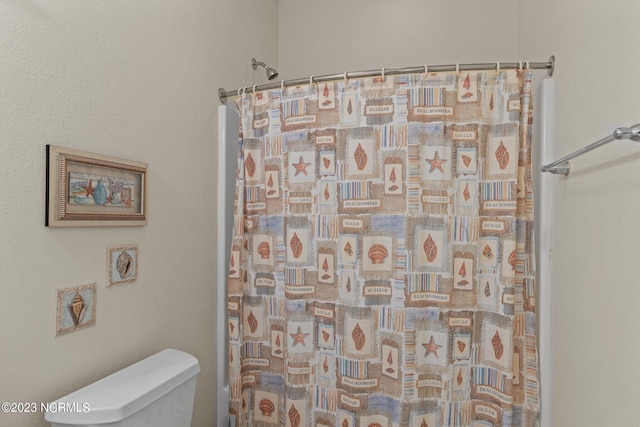 bathroom featuring toilet and a shower with shower curtain