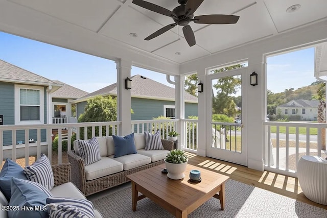 1665 Butterfly Knot Dr SW, Ocean Isle Beach, NC 28469 - sunroom featuring a ceiling fan, plenty of natural light, and an outdoor living space