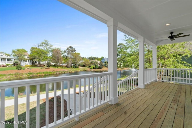 1665 Butterfly Knot Dr SW, Ocean Isle Beach, NC 28469 - wooden deck with a water view and ceiling fan
