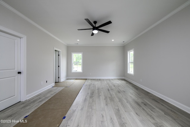 682 Crump Farm Rd, New Bern, NC 28562 - empty room with a ceiling fan, baseboards, wood finished floors, and a healthy amount of sunlight