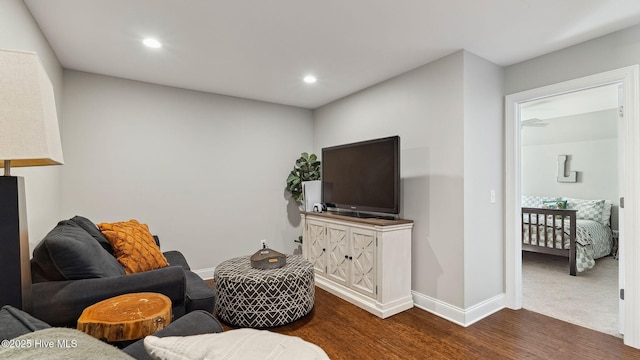 living room featuring dark hardwood / wood-style flooring