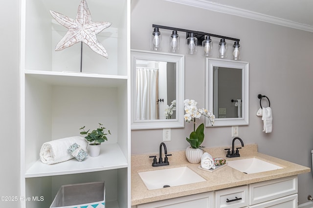 bathroom featuring vanity and ornamental molding