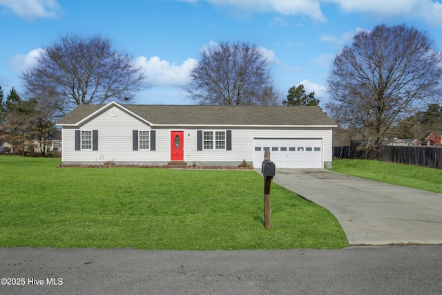 ranch-style house with a front lawn and a garage