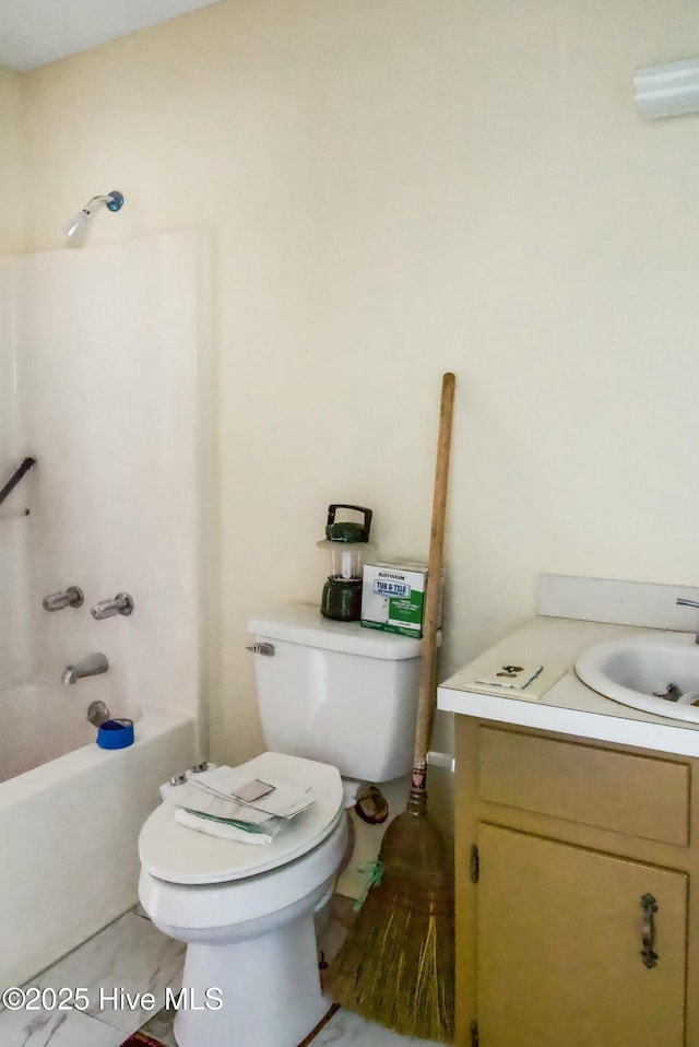 full bathroom with vanity, bathing tub / shower combination, and toilet