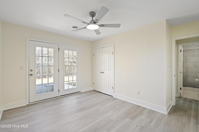 interior space featuring ceiling fan and light hardwood / wood-style flooring