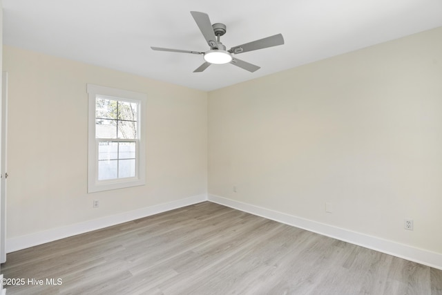 empty room featuring ceiling fan and light hardwood / wood-style floors