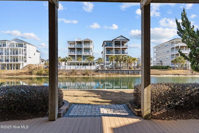 dock area with a water view