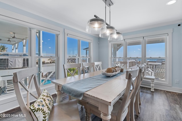 dining area with dark hardwood / wood-style flooring