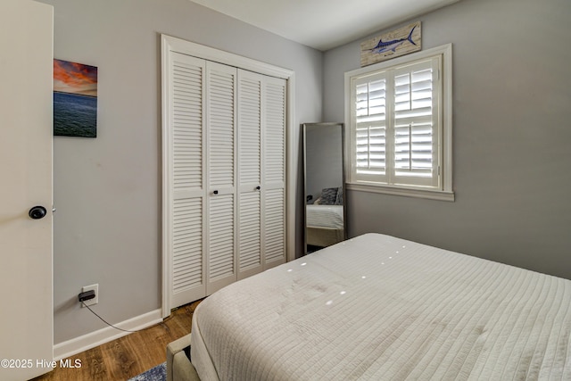 bedroom featuring hardwood / wood-style flooring and a closet