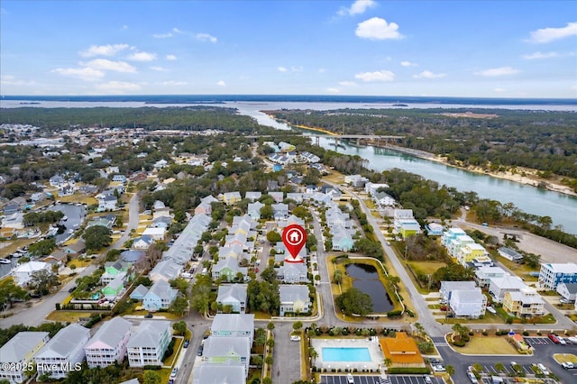 aerial view with a water view