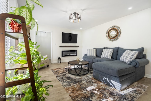 living room with light hardwood / wood-style flooring