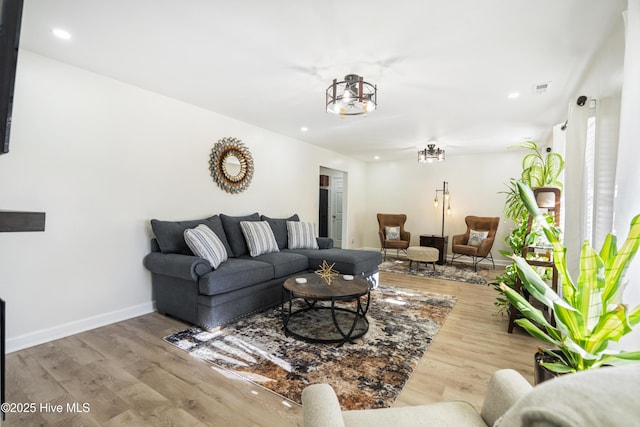 living room featuring light wood-type flooring