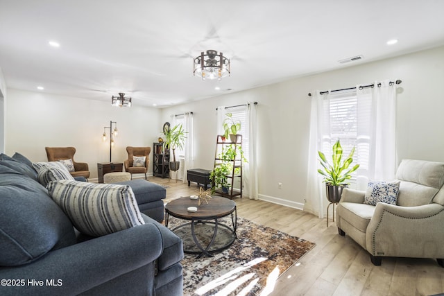 living room featuring light wood-type flooring