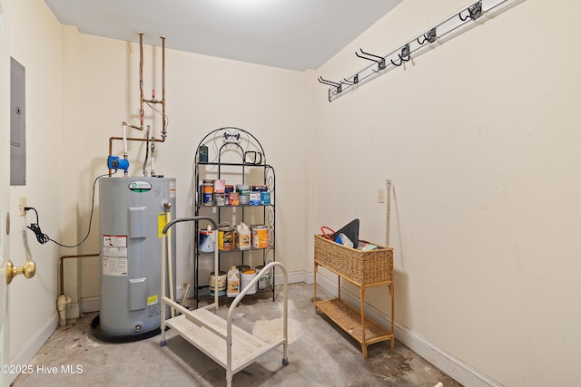 utility room featuring electric panel and water heater