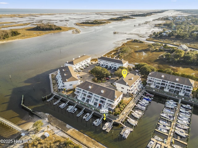 aerial view featuring a water view