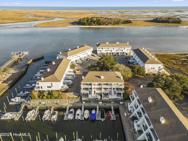 aerial view with a water view