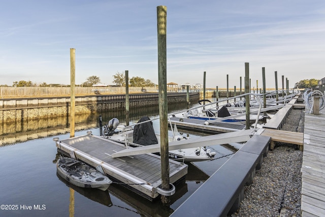 view of dock featuring a water view