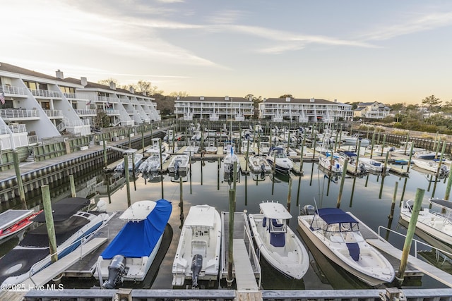 view of dock with a water view