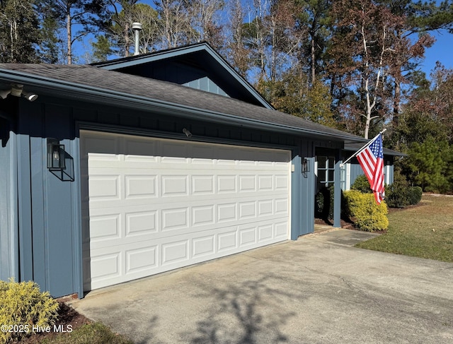 exterior space with a garage