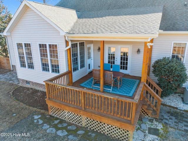 wooden terrace featuring french doors