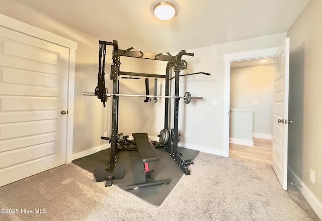 workout area with light carpet