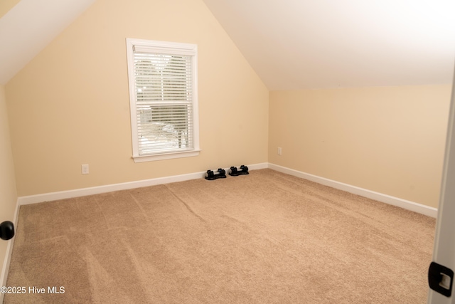 additional living space with lofted ceiling and light colored carpet