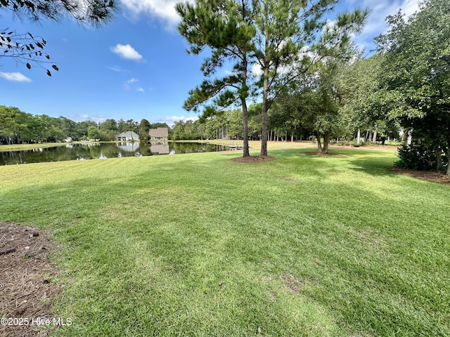 view of yard with a water view