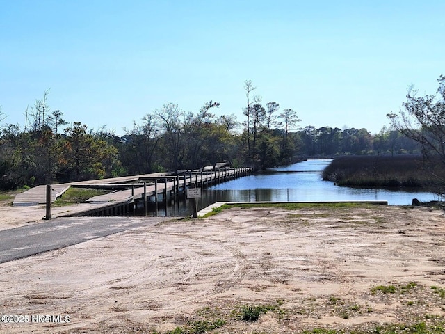 dock area with a water view