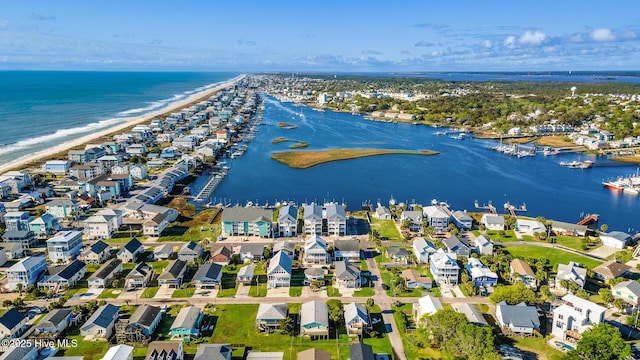 aerial view with a residential view and a water view