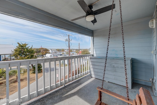 balcony with a ceiling fan