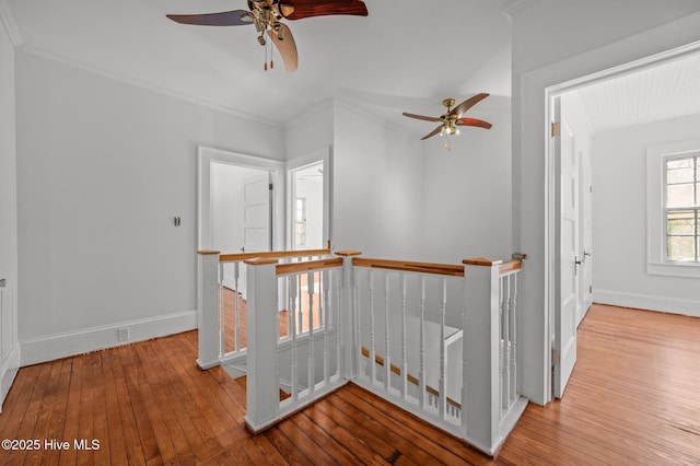 hallway featuring crown molding and light hardwood / wood-style floors