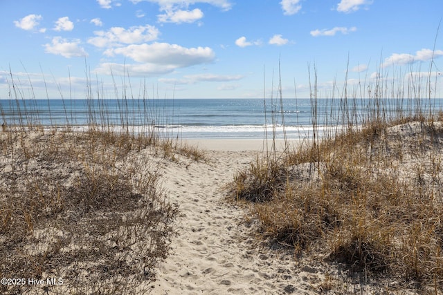 view of water feature with a beach view