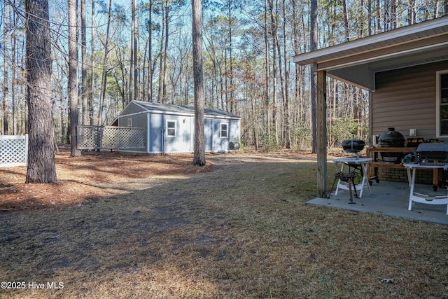 view of yard with a storage shed