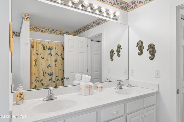 bathroom with vanity and a shower with curtain