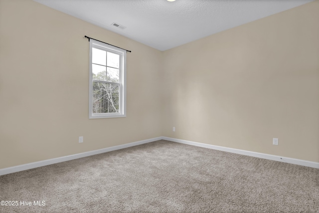 unfurnished room with carpet flooring and a textured ceiling