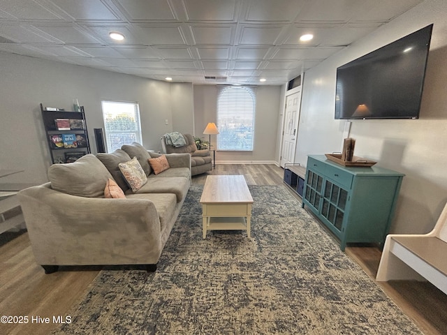 living room featuring dark hardwood / wood-style floors