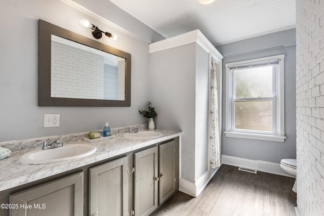 bathroom featuring vanity, hardwood / wood-style flooring, and toilet