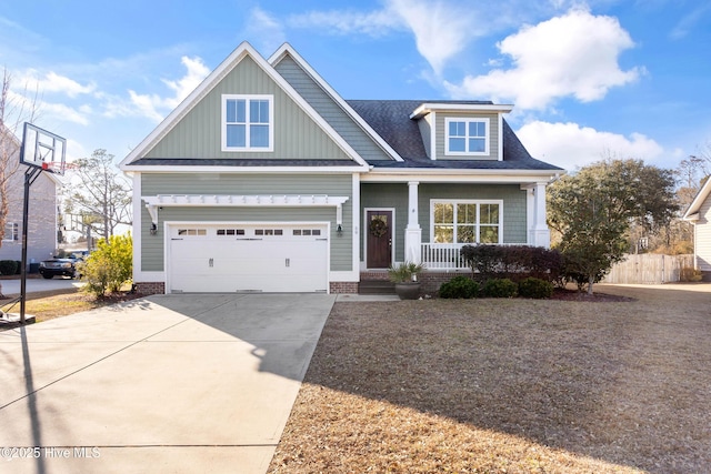 craftsman-style home featuring a garage and a porch