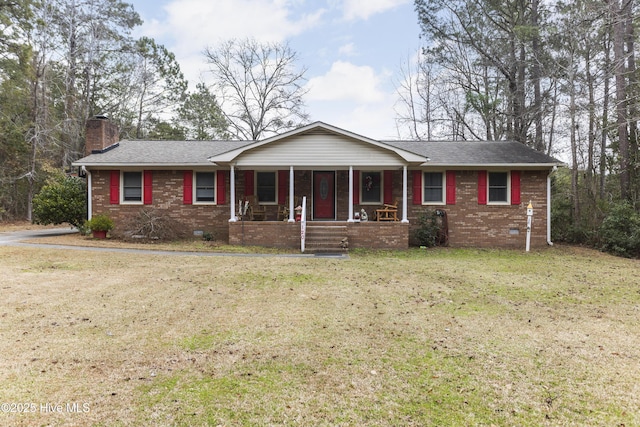 single story home featuring a front yard and a porch