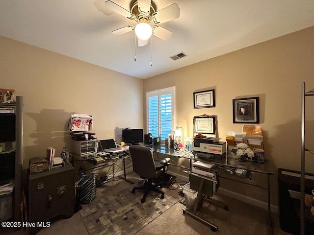 office space with ceiling fan