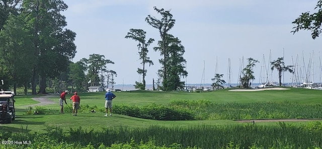 view of property's community with a lawn