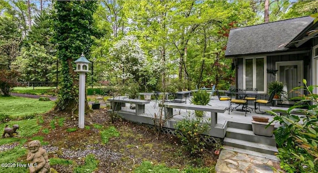 exterior space featuring a wooden deck