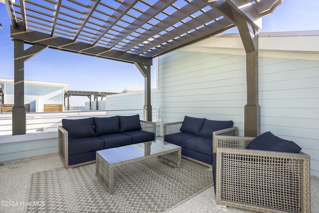 view of patio / terrace with a pergola and outdoor lounge area