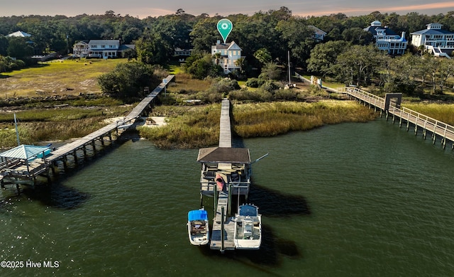 view of dock with a water view