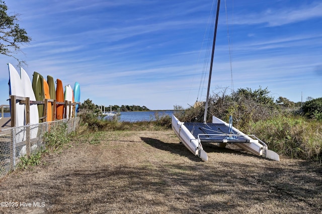 view of yard with a water view