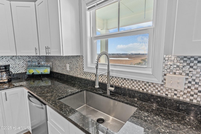 kitchen featuring sink, stainless steel dishwasher, and white cabinets