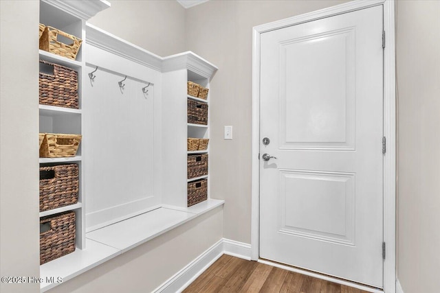 mudroom featuring wood-type flooring