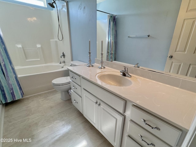 full bathroom featuring vanity, toilet, and shower / bath combo